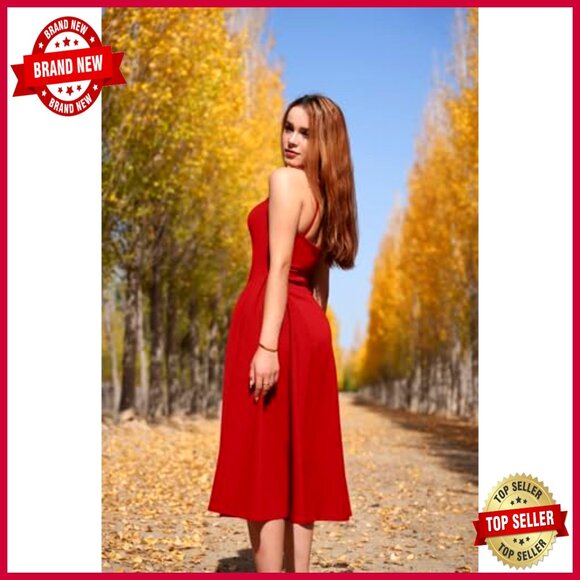 Elegant Square Neck Swing A Line Midi Dress Formal Evening Party Wear - Picture 3 of 7